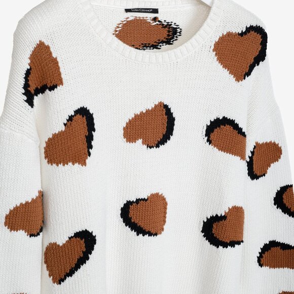 Luisa Cerano Cream Brown Animal Heart Print Pullover - Picture 4 of 11